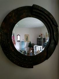 Very heavy round Art Deco style mirror