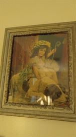 Victorian lithograph girl and dog