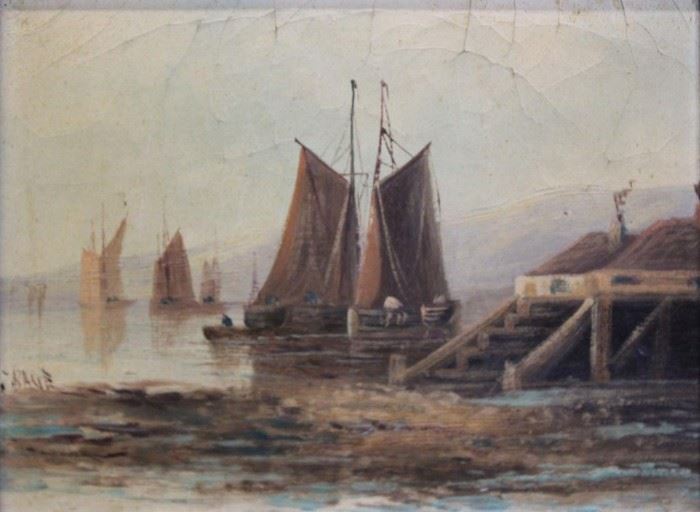 BAVE Oil on Canvas Ships Near the Coast