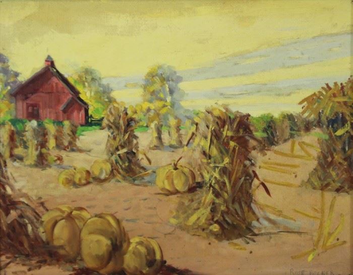 BECKER Rose Oil on Board Farm Scene