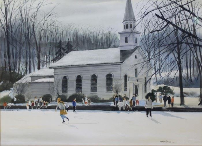 FERIOLA James Watercolor Church in Winter