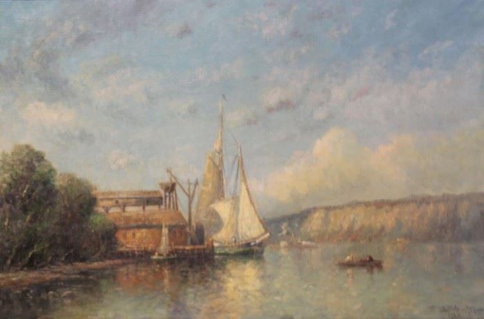 HUNTER Frederick Oil on Canvas Ship in Harbor