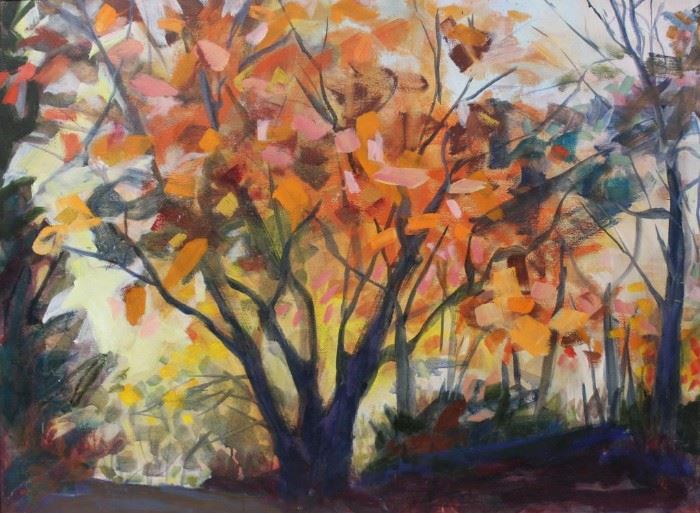 ILLEGIBLY Signed Oil on Canvas Autumn Landscape