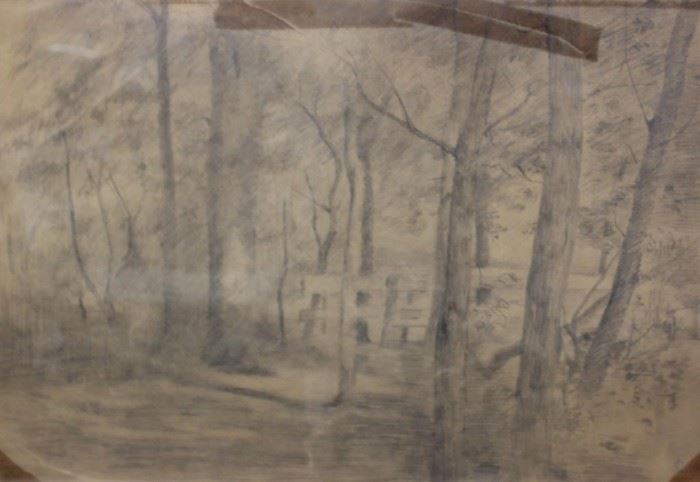 INITIALED CL Pencil on Paper Landscape