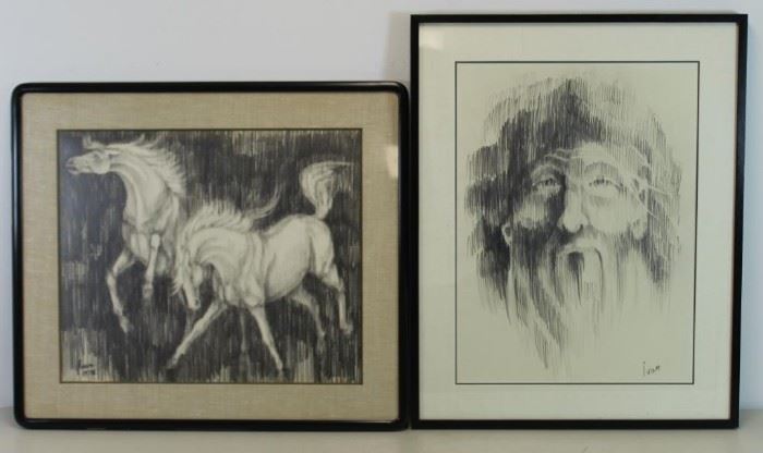 IVAN Lot of Two Charcoal on Paper Drawings