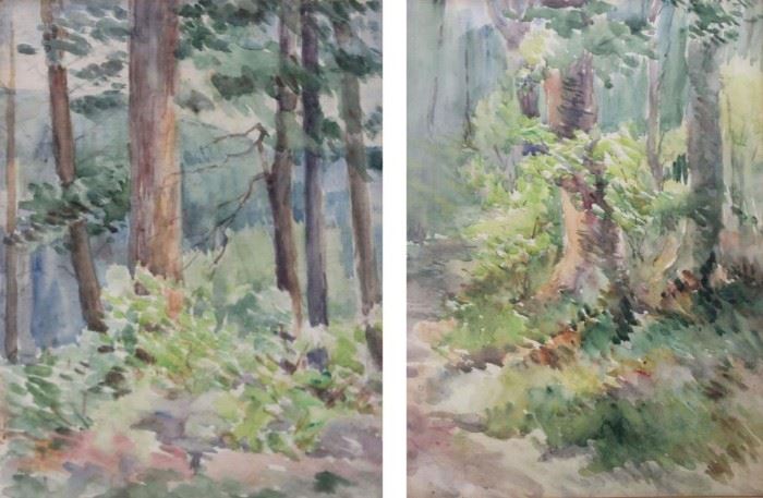 LOT of Two Apparently Unsigned Watercolors Forest