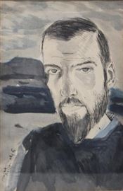 PHILIPP Ink and Wash Portrait of a Bearded Man