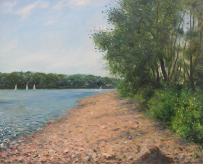 POND Dana Oil on Canvas Lakeside Landscape