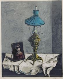 SIGNED In Hebrew Color Lithograph Still Life