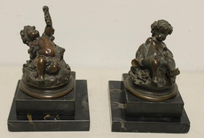 UNSIGNED Bronze Putti on Marble Bases