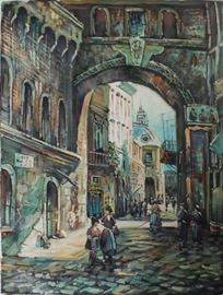 UNSIGNED Oil on Canvas European Townscape