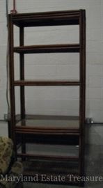 Teak wood book or collectibles case with glass shelves