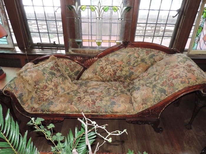 Swan carved back chaise style sofa