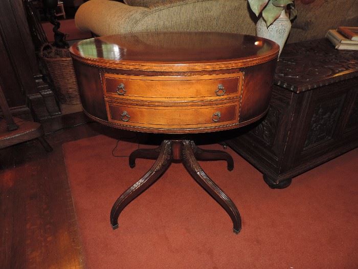oval top side table (castors in drawer) 