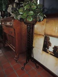 vintage iron and copper plant stand 