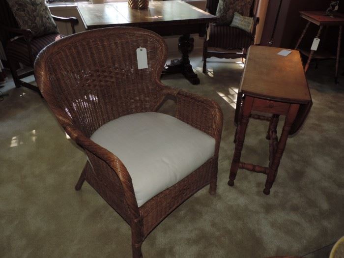 Rattan Chair and Maple Drop Leaf Gate-Leg