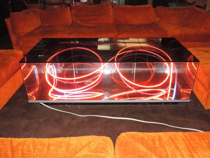 another view of "Gemini" neon table turned on