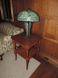 1980's Bronze and Glass "Tiffany" style Peacock Lamp...top and base lite ! GREAT COLOR