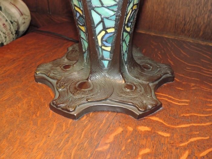 Detail of 1980's "Tiffany" Peacock Lamp 