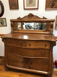 Carved lion head antique oak server buffet sideboard