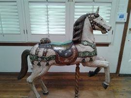 Victorian era hand carved wood merry go round carousel horse m,other pearl inlay