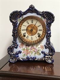 1882 Tecumseh Ansonia porcelain mantel Clock Floral