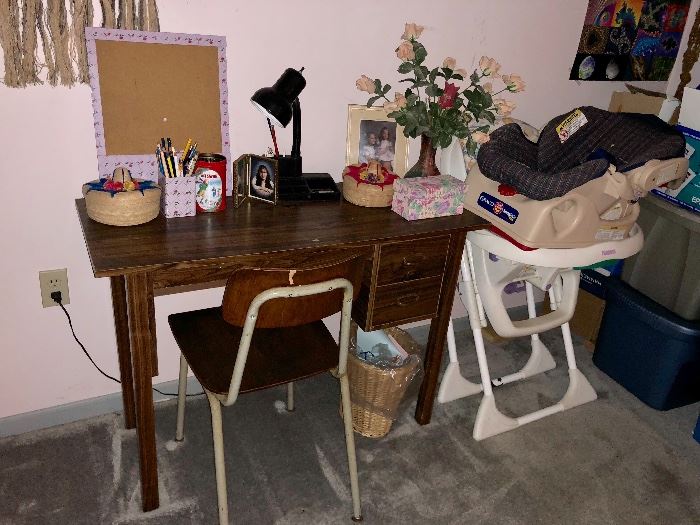 Desk and baby items