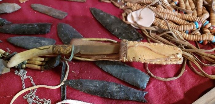Native American Arrowheads and Knife