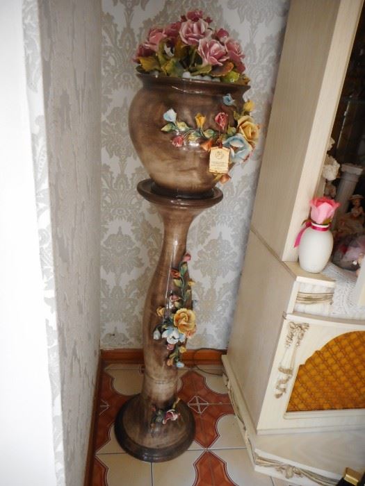 Vintage Flower Pedestal Capodiomonte With Tags. Flower Planter
