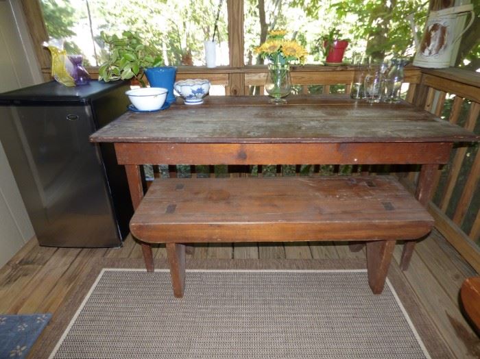 Primitive Farm table, bench