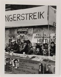 Alfred Eisenstaedt (German/American, 1898-1995)
Protesters Demand the Release of Ukranian Political Prisoners in the USSR, Munich, 1980
Gelatin silver (printed later)
Stamped Photo by Alfred Eisenstaedt (verso)
13 x 9 ½ inches; Provenance: Lufthansa Airlines
