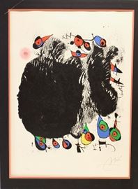 Joan Miró (Spanish, 1893-1983)
La cascade aux oiseaux
Color lithograph on off-white wove paper, 1971
Signed in pencil Miró (lower right); numbered in pencil 15/50 (lower left)
33 ¼ x 23 ¾ inches. 
