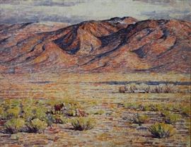 
Dines Carlsen (American, 1901-1966)
Mountain Desert Landscape
Oil on board
Stamped Estate of Dines Carlsen (to the reverse)
22 x 28 ½ inches.
