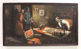 Benton Clark (American, 1894-1964)
The Alibi, 1925
Oil on canvas
Signed Benton Clark and dated (lower left)
20 x 36 inches. 
