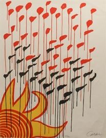 Alexander Calder (American, 1898-1976)
Plate IV from the portfolio Calder, Magie Eolienne
Color lithograph on Arches, 1972
Pencil signed Calder and numbered 45/75 (lower right)
25 ½ x 19 ½ inches.
32.25 x 36.5 inches (frame) 
