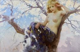 Joseph Tomanek (American, 1889-1974)
Nymph in a Flowering Tree, c. 1935
Oil on canvas
Signed J. Tomanek (lower left)
20 x 30 inches.
