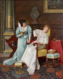 David Giuseppe Sani (Italian, 1828-1914)
A Humorous Story, c. 1885
Oil on canvas
Signed D. Sani (lower right)
26 x 21 inches.
