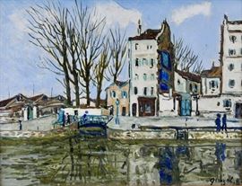 Alphonse Quizet (French, 1885-1955)
Maison de Pantin au Bord du Canal, c. 1935
Oil on board
Signed Quizet (lower right); titled (verso)
7 ¼ x 9 3/8 inches.
