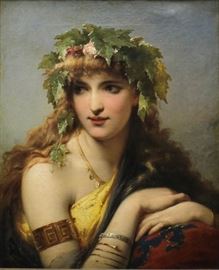 Pierre Oliver Joseph Coomans (Belgian, 1816-1889)
Woman With a Laurel Crown, 1876
Oil on canvas
Signed Joseph Coomans and dated (lower right)
22 ¼ x 18 ¼ inches.
