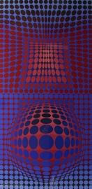 Circle and Square
Victor Vasarely
Hungarian-French, 1906-1997
Size: 33 x 16.5 in.
Framed: 42.25 x 25.5 in.
Color screen print on heavy paper.
Signed (lower right)
Print numbered 11/190 (lower left)
Artist name inscribed on frame.