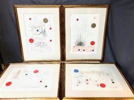 Salvador Dalí
Spanish, 1904-1989
Plate: 19 ¼ x 12 in. (each)
Etching and drypoint with stencil
Signed in pencil (lower left)
Numbered "69/100" (each)
Publisher: Merrill Chase, Chicago
​
This is a 4 piece matched numbered suite containing: Buckingham Fountain, Museum of Science and Industry, Art Institute of  Chicago, and Water Tower. 