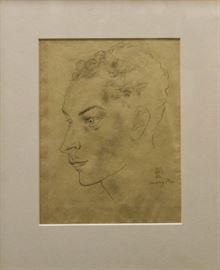 Léonard Tsuguharu Foujita (Japanese, 1886-1968)
Study of a Man’s Profile, c. 1930
Graphite on thin rice paper 
Signed Foujita and again in Japanese (lower right)
8 ½ x 6 inches.
