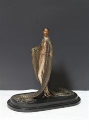 La Mysterieuse, 1980
Erté (Romain de Tirtoff)
Russian, 1892-1990
Size: 16.5  x 9.75 x 14 in.
Polychrome bronze
“78/250 RKP INT CORP c. 1980”
and signature (on base)
