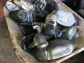 closeup of wood decoys