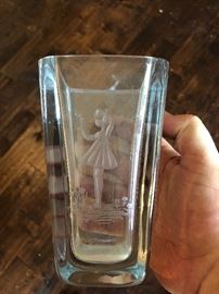 Cut glass vase signed