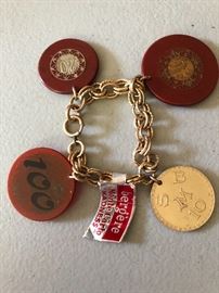 Vintage Bergere costume jewelry bracelet with orignal tag intact. Poker chips from Monte Carlo -Monte Carlo Madness -rare with tag.  