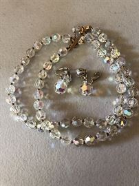 Aurora Borealis crystal beads and earrings, double strand