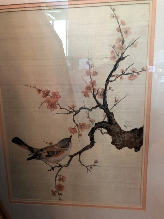 Colussi Cherry Blossom With Bird Artist Proof Depicting a spring motif in the Asian taste, signed on the middle right, Colussi AP 10/50, 29" H x 25.5" W, sight and frame, 20th century. AP size is 16” x 21” 