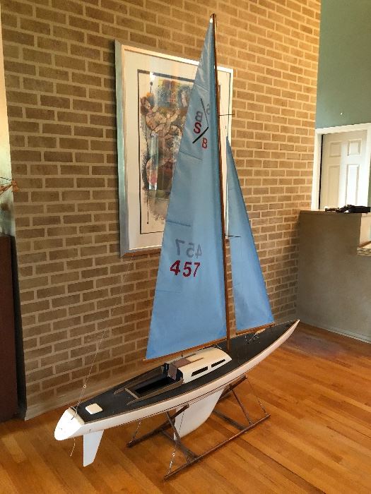 Blue boat is 88” tall x 71” wide