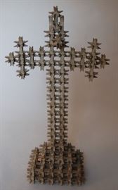 Tramp art crown of thorns cross